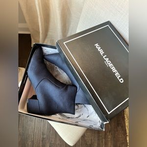 Karl Lagerfeld Women’s Booties Maude Navy Blue 8 Tasseled Houndstooth